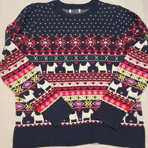 Womens Festive Patterned Sweater - Navy and Multicolor
